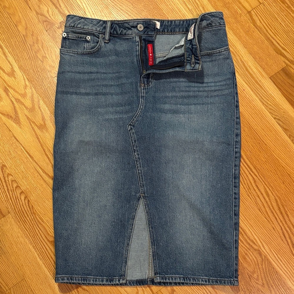 Denim Pencil Skirt with Front Slit